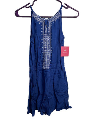 amy byer girls romper size large 14 dark blue shorts sleeveless thin pockets