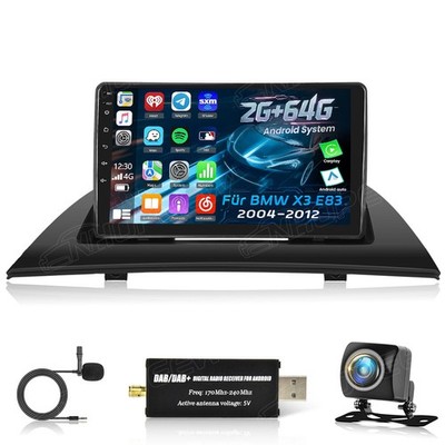 DAB+ 64GB Android 15 Carplay Autoradio GPS Navi WIFI 9' Für BMW X3 E83 2004-2012