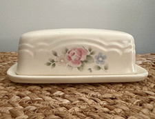 Vintage Pfaltzgraff Tea Rose Covered Butter Dish Pink Blue Floral Made in USA