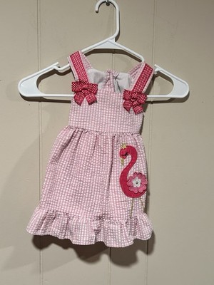 Counting Daises Dress Size 12 Months Baby Girl Flamingo Pink Plaid Bows Tie Back