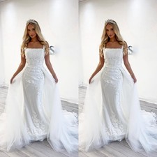 Gorgeous Mermaid Wedding Dresses With Detachable Train Lace Boho Bridal Gown