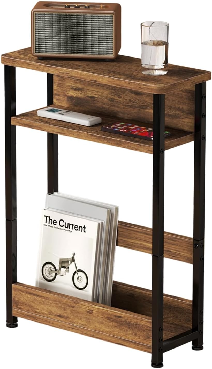 Narrow Sofa Side Table 3-Tier Slim End Table with Storage Shelf Nightstand