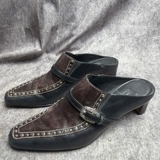 175 BRIGHTON 6.5 M Mules Shoes Heels Tempe Studded Black/Brown Mules
