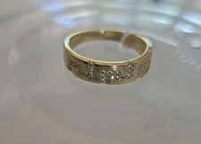 14k Gold Plated Greek Key Pavé Band Ring Size 9 Clear/White Stone Accent
