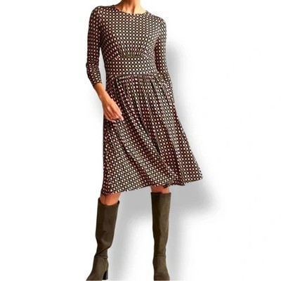 Boden Thea Long Sleeve Jersey Midi Dress Women 12R Navy Pink Olive  Geometric New | eBay