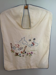 Vintage Laundry Bag Hand Sewn Embroidered Stitching cloud blowing clothesline