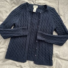 L.L. Bean Vintage Women's Navy Blue Cable Knit Cotton Cardigan Sweater Small