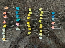 Lot of 38 Vintage Baby Diaper Pins Large Safety Pins Teddy Bears Ducks Turtles