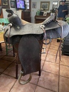 Vintage Bob Marrs Cutting Saddle 14” Tooled Handmade