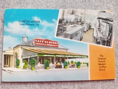 New Orleans LA Cafe du Monde French Market Coffee Stand Doughnuts Postcard