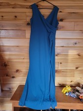 Woosea, Size Xl, Formal Gown, Floor Length, Teal, Thigh Slit, V-neckline
