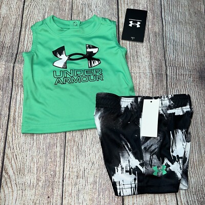 Under Armour Baby Boys Green Sleeveless Shorts Outfit Set Summer NEW