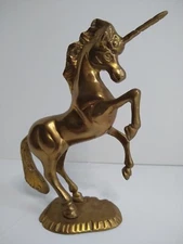 Vintage Solid Brass Unicorn Figure Statue on Base 8" Rearing Decoration Figurine