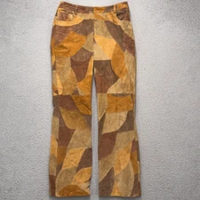 Newport News Easy Style Leather Pants Womens sz 12 Brown Patchwork SOHO 90s Y2K