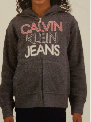 Calvin Klein Jeans Youth Girl's Full Zip Graphic Hoodie (GRAY L14/16)NWT