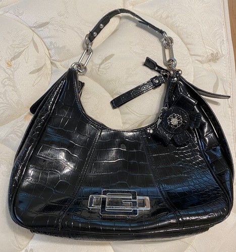 GUESS Black Vintage Satchel/ Top Handle Purse Baguette Snakeprint Bow  Detail | eBay