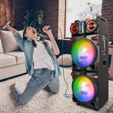 9000W Large Bluetooth Speaker Rechargeable Stereo Dual 10" Woofer  Karaoke Mic