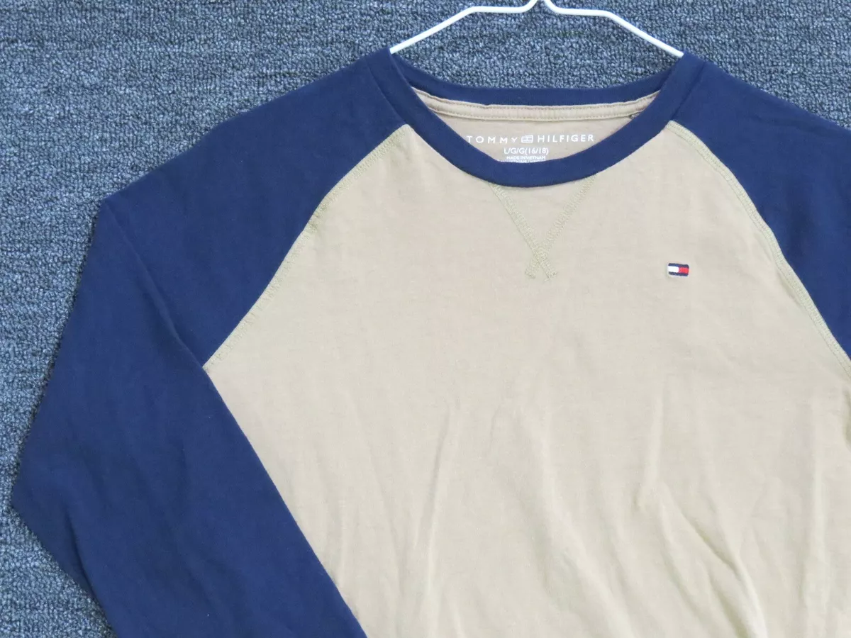 Tommy Hilfiger T Shirt Sleeve L Beige Blue Cotton Crew Neck eBay