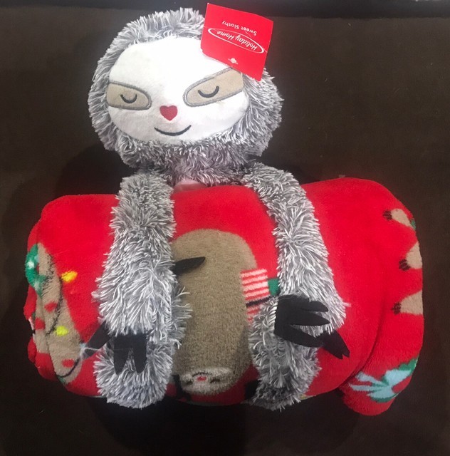 NWT Inter American products Holiday Home plush Gray sloth Wrapped Around Blanket eBay