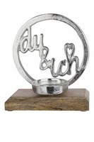 Gilde Alu Mangoholz Teelichthalter Du & Ich 20 Cm Schriftzug Liebe Love
