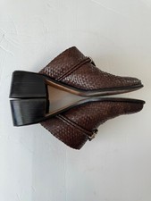 Brighton Brown Leather Mules Clogs Slip On Heel Size 8.5 Woven Embellished Logo