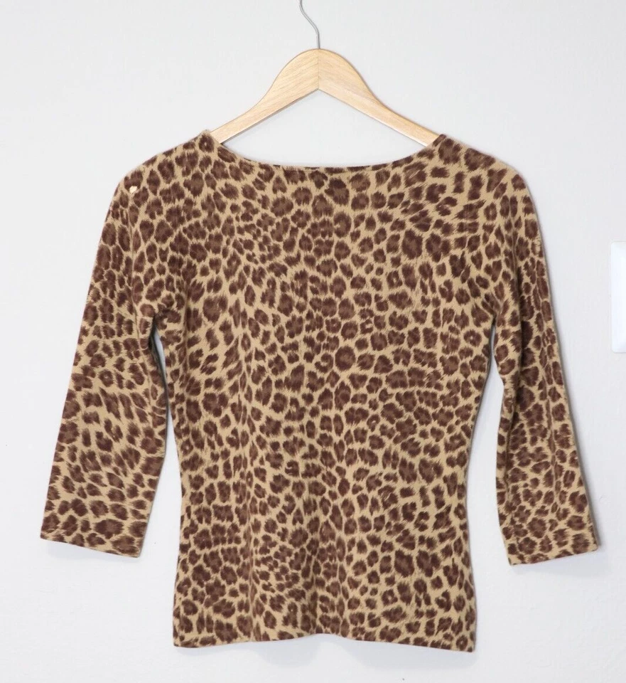 Suéter Vintage Neiman Marcus Estampado Leopardo Cachemira Manga 3/4 Cuello Redondo Talla M? Foto 4 de 4