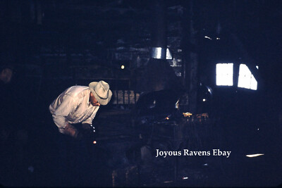 35MM Found Photo Slide Rustic Blacksmith Forge Smith Working Metal 1950s