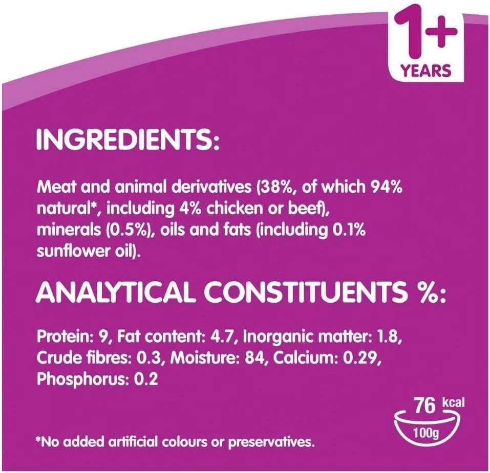 whiskas1+ Katzenbeutel Fleischauswahl in Soße Riesenpackung, Huhn 80x85g - Bild 4 von 4