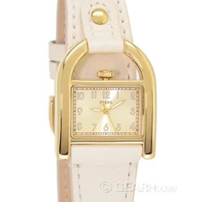 FOSSIL Harwell Womens Gold Lock Shaped Watch, Cream Leather Band