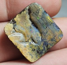 Solid polished carved boulder opal 14 ct natural crystal Yowah Australia square