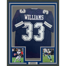 Framed Autographed/Signed Javonte Williams 35x39 Dallas Blue Jersey Beckett COA