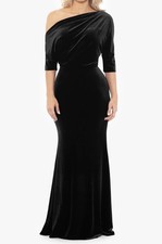 Betsy  Adam Elegant Formal Black Drape One Shoulder Velvet Gown Size 8