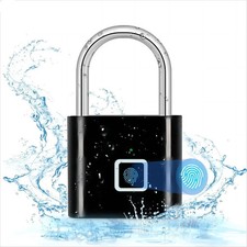 Fingerprint Smart Padlock USB Rechargeable Keyless Door Lock, Black 1 Pack
