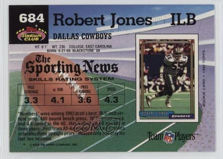 1992 Topps Stadium Club Robert Jones #684 Rookie RC - Image 2 of 2