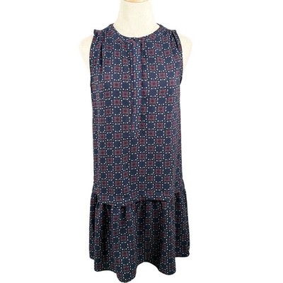 LOFT Womens S Sleeveless Dress Geometric Tile Print Drop Waist Ruffle Boho Mod