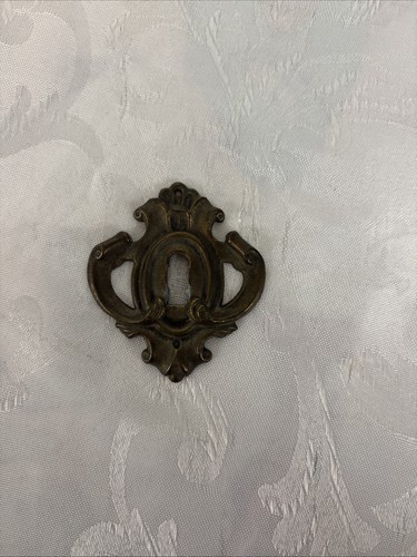 Vintage Brass Keyhole Escutcheon Plate Ornate Baroque Rococo Furniture Hardware