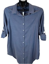 Umgee Blue Roll Tab Slv Shirt Dress or Tunic W/Pockets Sz S Casual Chic Simple