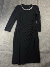 Lauren Ralph Lauren Black Dress Women 6 Beaded Diamond Sheath Formal Old Money