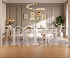 Metal No-Assembly Freestanding Dog Gate with Door Walk Through, Extra Wide 144",