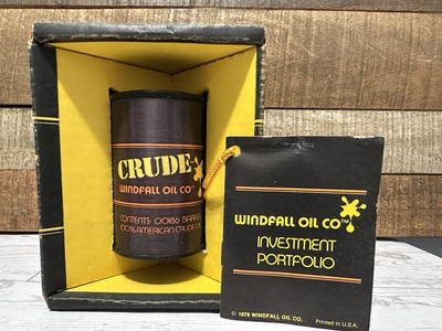 1979 Crude Windfall Oil Co. 100% American Crude Mini Oil Barrel .00186 w/papers