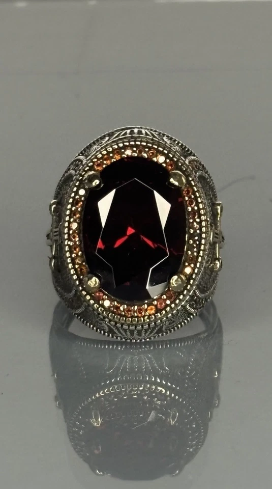 Anel masculino de prata esterlina 925 rubi: design de espada vintage, joias artesanais - Imagem 4 de 4