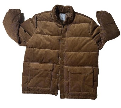 GAP Puffer Jacket Mens XL Brown Corduroy Pockets, Lined Relaxed Fit