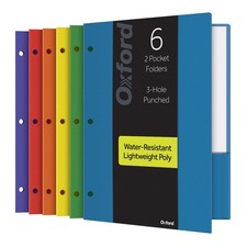 Oxford 2 Pocket Folders, Sturdy Plastic Portfolio, 3 Hole Punch, Letter Size