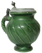 Alter gr. Humpen Krug grüner Walzenkrug Fayence Hafner Hafnerware 1779 ? Kanne