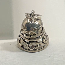 Vintage .925 STERLING SILVER 3D "Bell" CHARM For Charm Bracelet