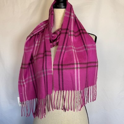 Women's Cejon scarf Italy Macys Fuchsia  Pink Plaid  65'' x 11'' x 3'' Fringe NWT
