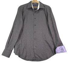 Robert Graham Mens Button Up Shirt LG 42 Contrast Cuff Long Sleeve Gray Jacquard