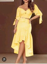 Women's stylish 2-piece casual outfit with stripes and an elegant print.