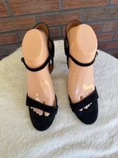 Black Halston Suede Slingback Sandals Size 8.5 Strappy Open Toe 4" Heels Ainsley