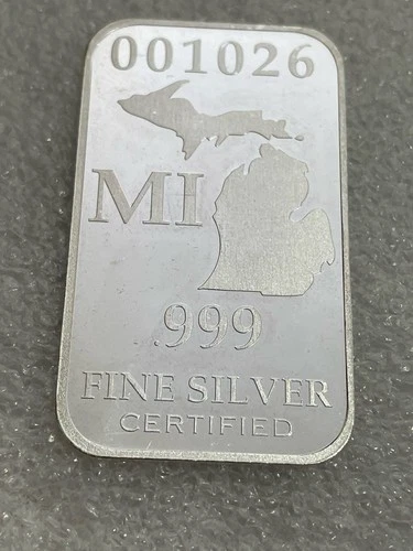 1/2 Troy Oz .999 Fine Silver Michigan State Bar- Federated Mint